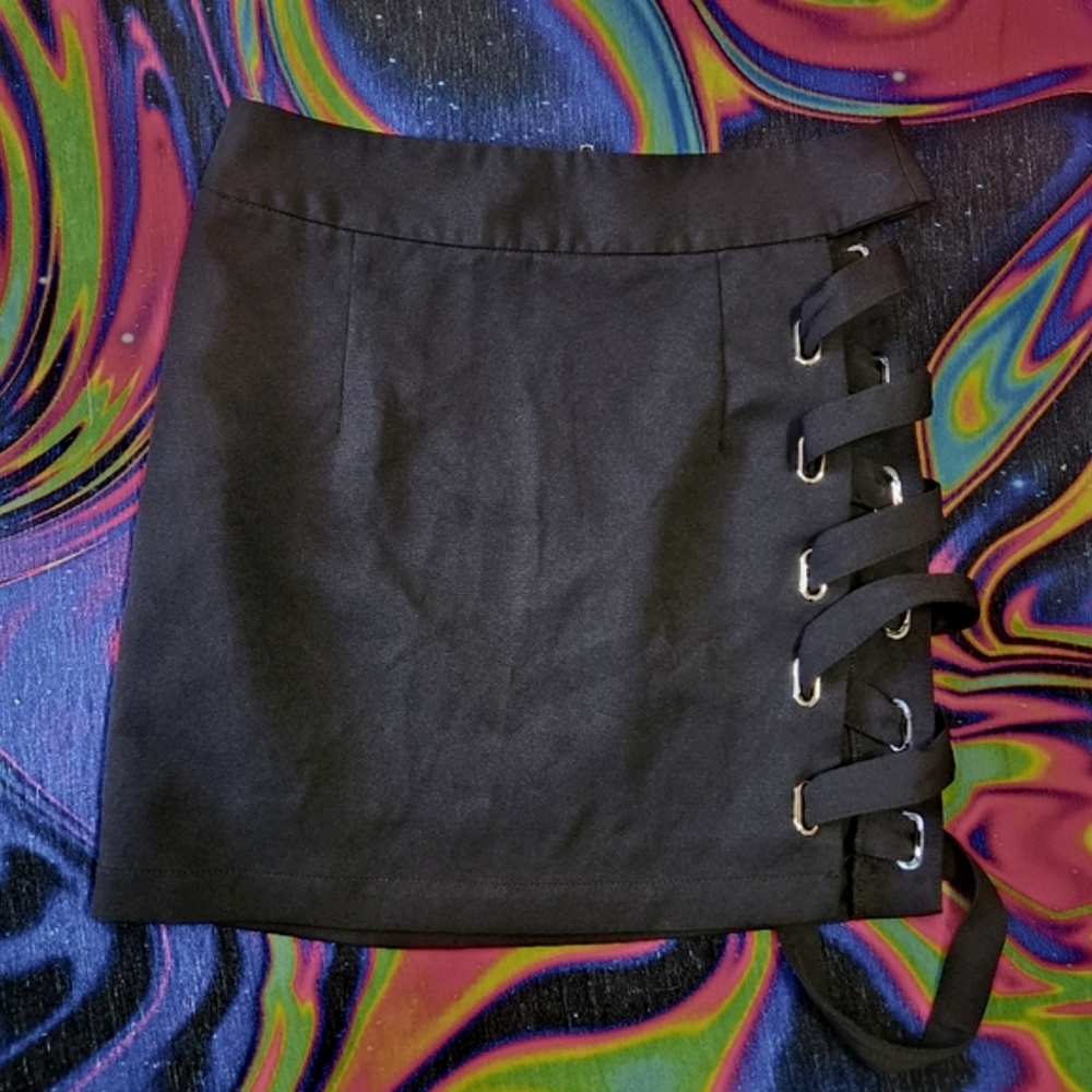Black Side Tie Eyelet Skirt, 27" waist by Fashion Nova